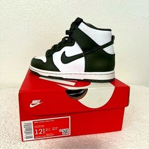 Nike Dunk High (PS) Casual Kids Size 12.5C Shoe White Cargo Khaki DD2314-105 EUC